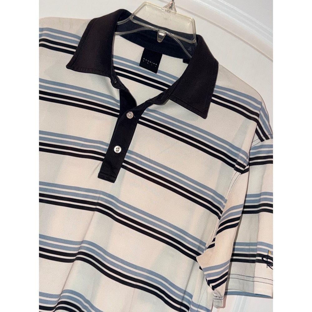 Ashworth Golf Polo Shirt Striped Short Sleeve Golfing Casual Menswear